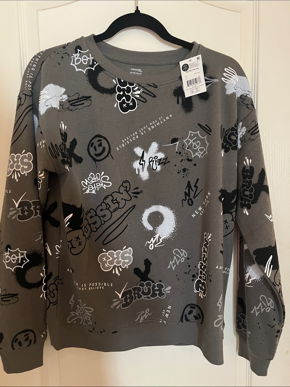George Gray Graphic Crewneck Sweatshirt with Black & White Prints